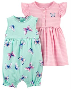 Carters Kız Bebek 2'li Kelebek Desenli Elbise ve Yazlık Tulum Set